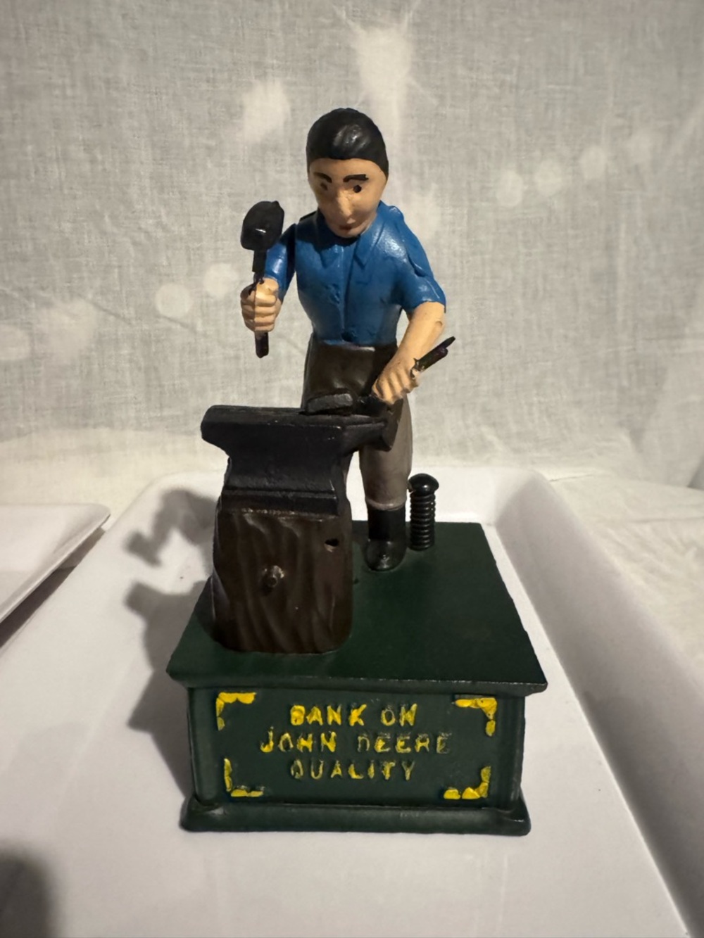 John Deere cast iron hand painted Green Blacksmith Bank